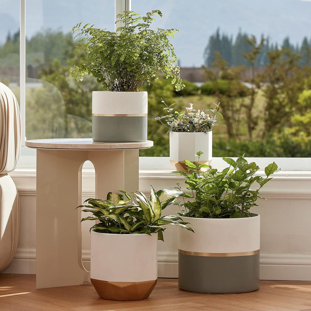 LA Jolie Muse Ceramic Flower Pots, 6.7 & 5.4 Inch Indoor Plant Pot Set of 2 | Modern Decorative Indoor Planters with