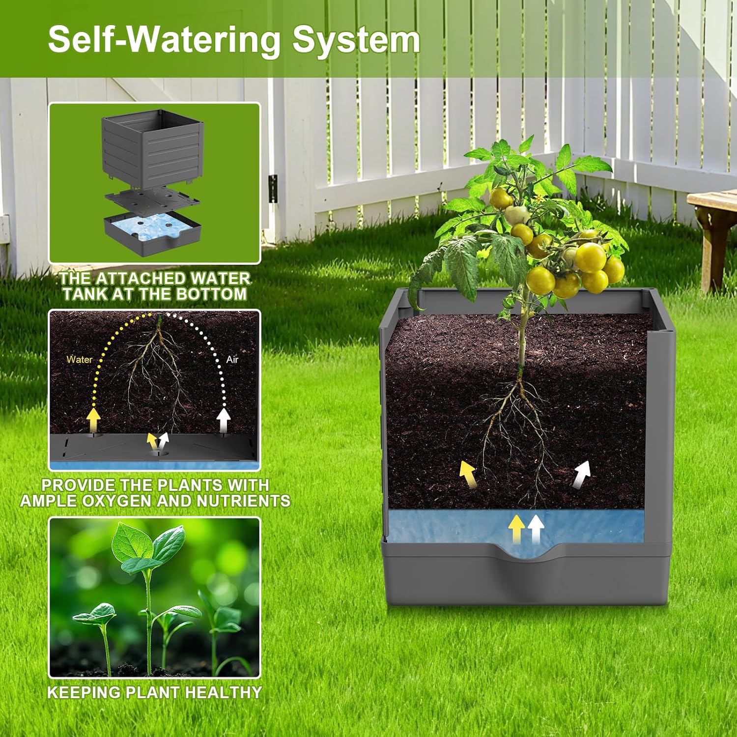 2 Pack Raised Garden Bed Tomato Planter with Trellis, 57" Tomato Cage Plant Support Planters, Self-Watering Planter for