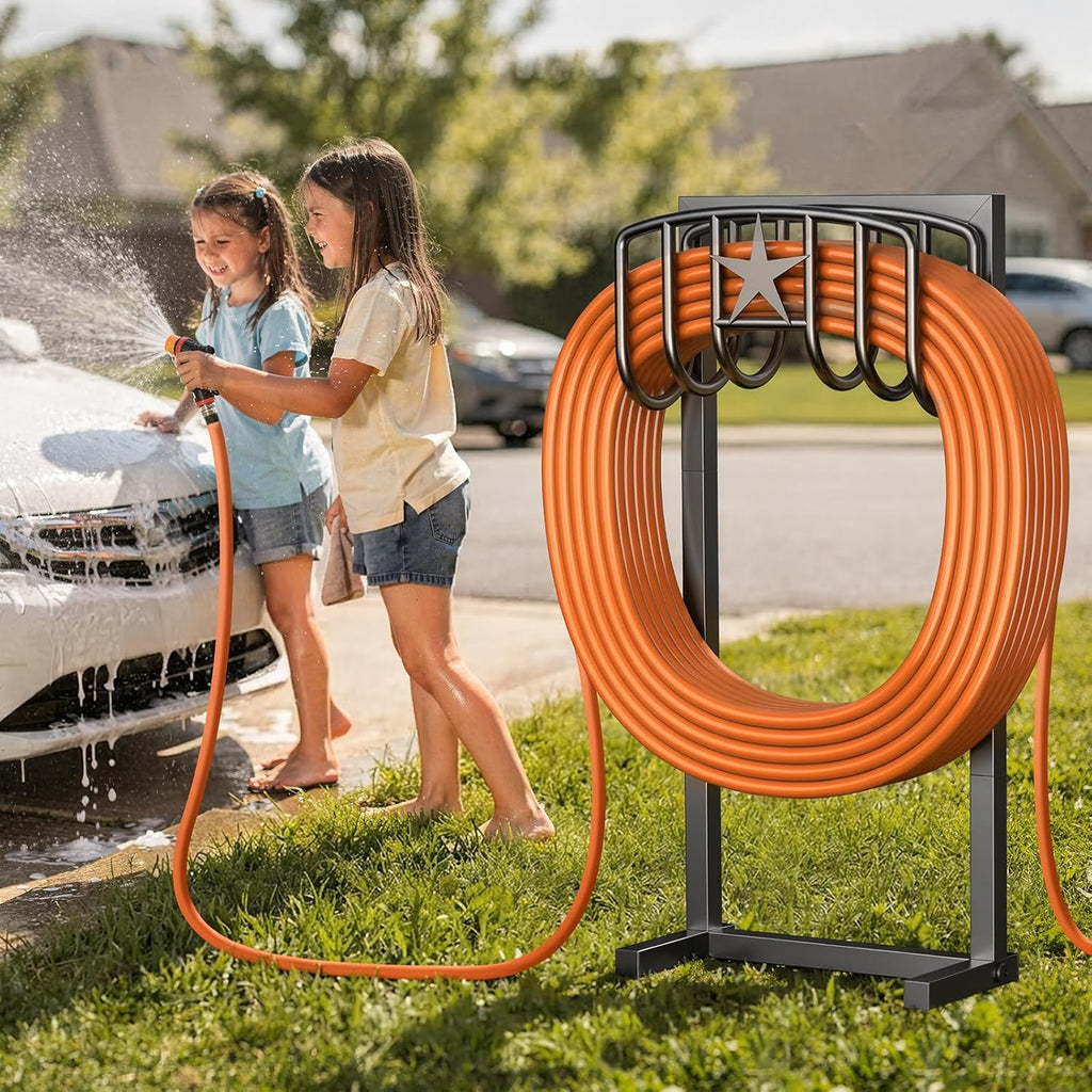 Garden Hose Holder, Heavy Duty Freestanding Metal Stand, 165FT Garden Hose Storage with 4-Spike Stable Base, Rustproof