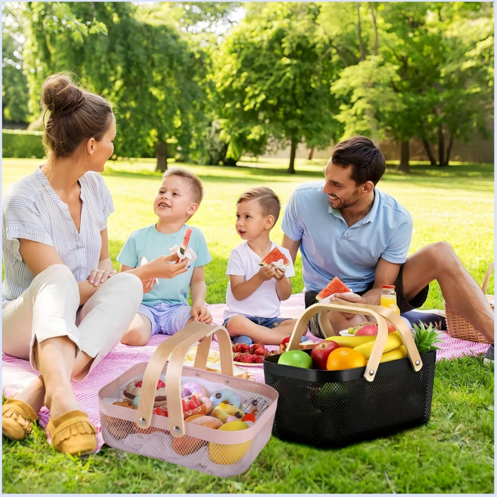 3pcs Collapsible Wooden Handle Plastic Harvest Basket - Rectangular Garden Storage Basket for Picking and Collecting