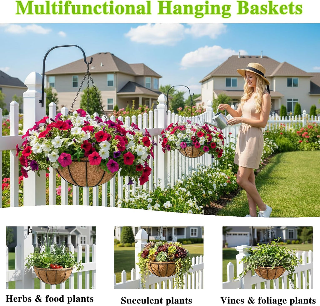 EIMQUVW 4 Pack Hanging Planter Basket Outdoor Large Hanging Flower Pots Indoor 12 inch with Coco Coir Liner Round Wire