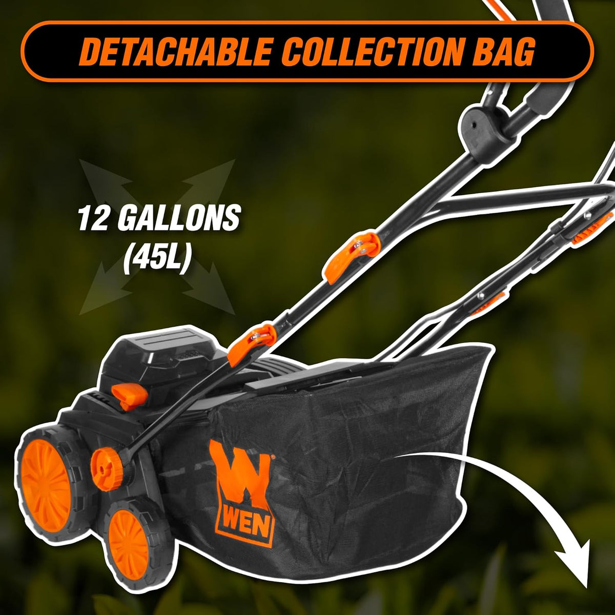 WEN 20V Max Cordless 15-Inch 2-in-1 Brushless Electric Dethatcher and Scarifier with Collection Bag, Two 4.0 Ah