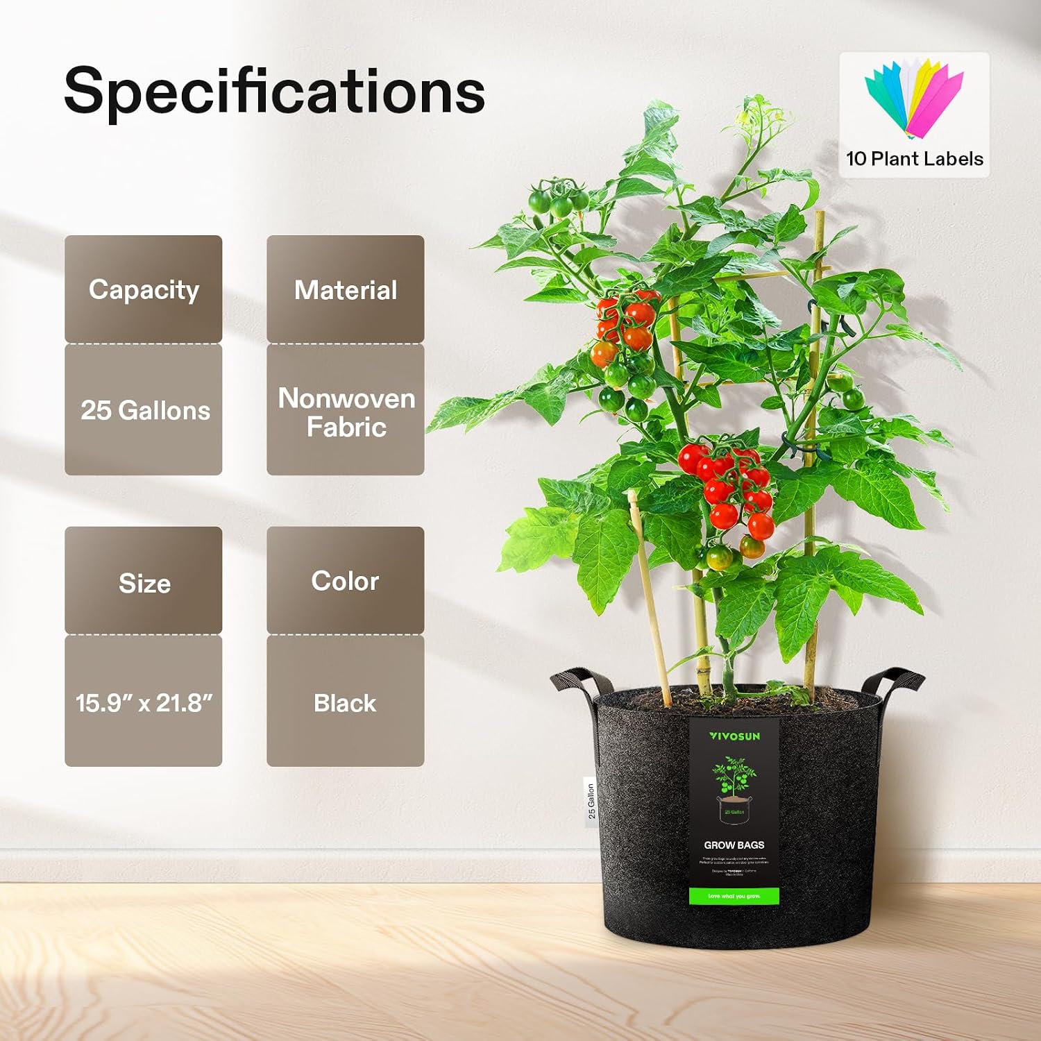 VIVOSUN 5-Pack 25 Gallon Plant Grow Bags Fabric Pots with Handles | 300G Thickened Nonwoven Fabric, Excellent Drainage