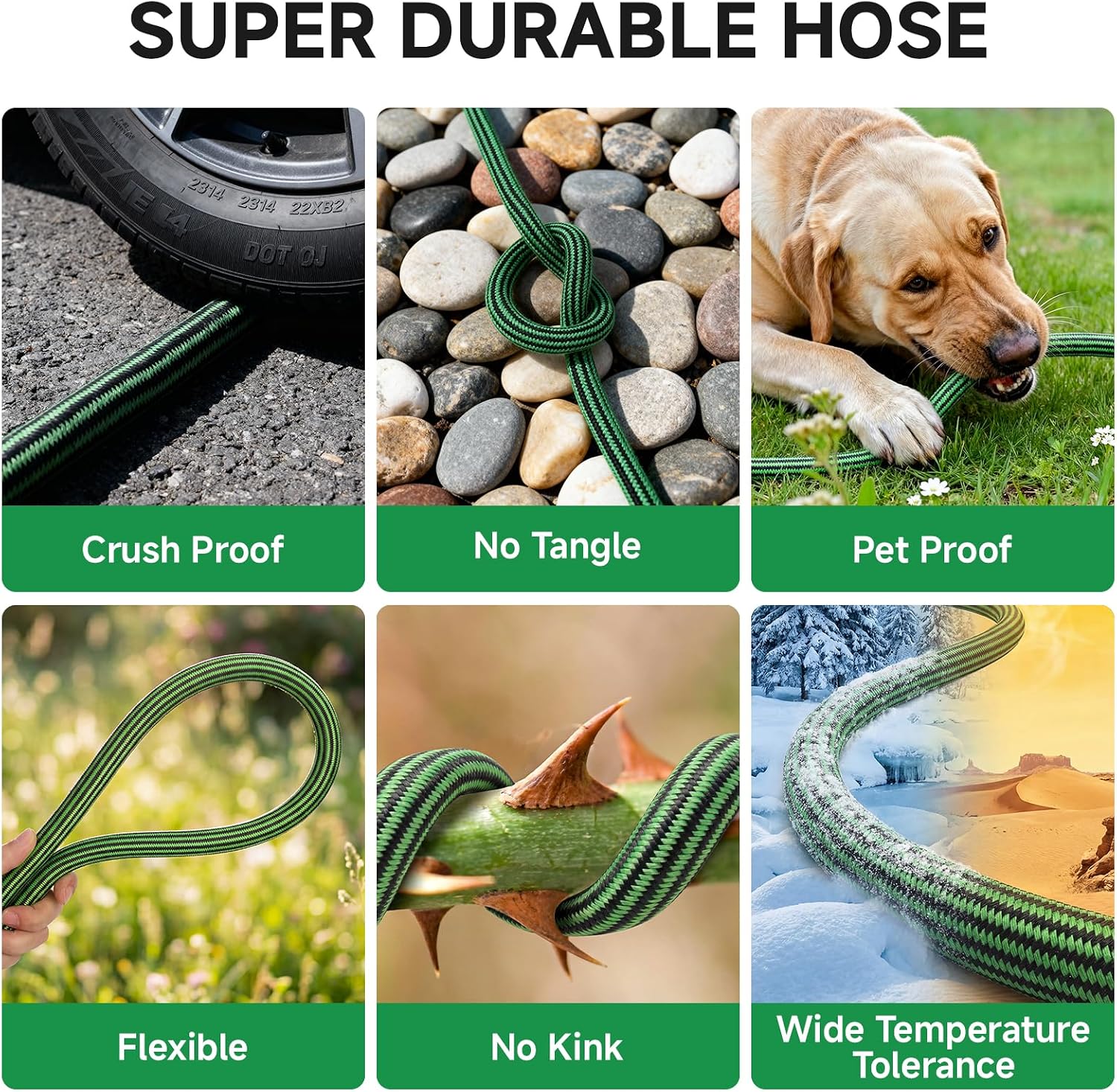 Garden Hose 75FT Non-Expandable Water Hose Flexible Kink-Free Lightweight Leak-Proof Sturdy Outdoor Hose Water Pipe for