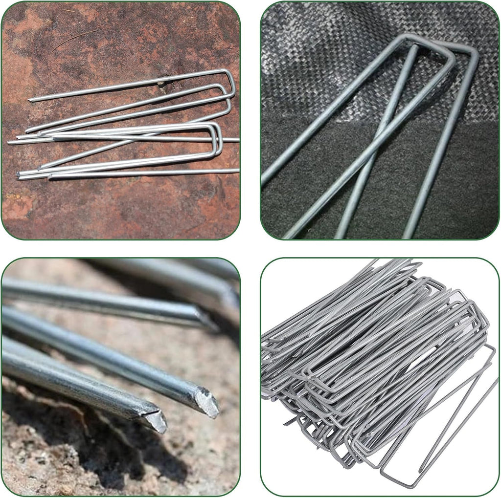 500 Pack Landscape Staples 6 Inches 11 Gauge Stakes, Galvanized Garden Stakes U-Shaped Pins and Landscaping Staples for