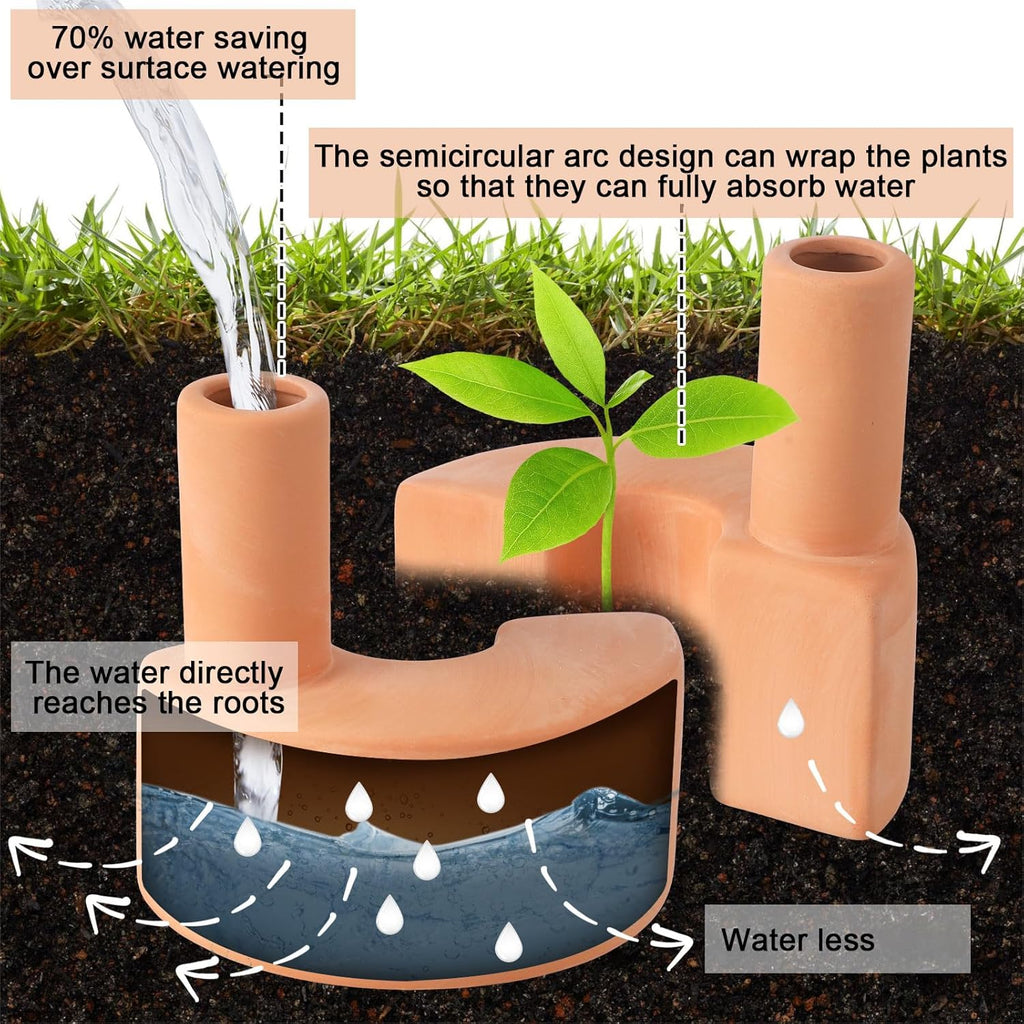 4 Pack Terracotta Self Watering Spikes 12.85 oz Large Capacity | Plant Watering Devices, Reusable Automatic Watering