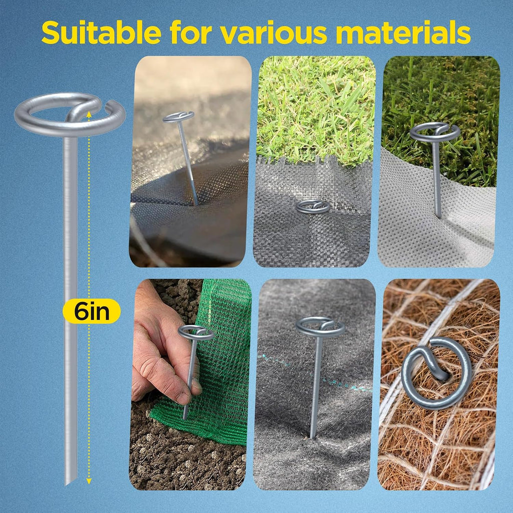 Landscape Fabric Stakes, 8 Gauge Circle Top Landscape Pins | Not Easy to Bend 6 inch Galvanized Landscape Fabric Pins