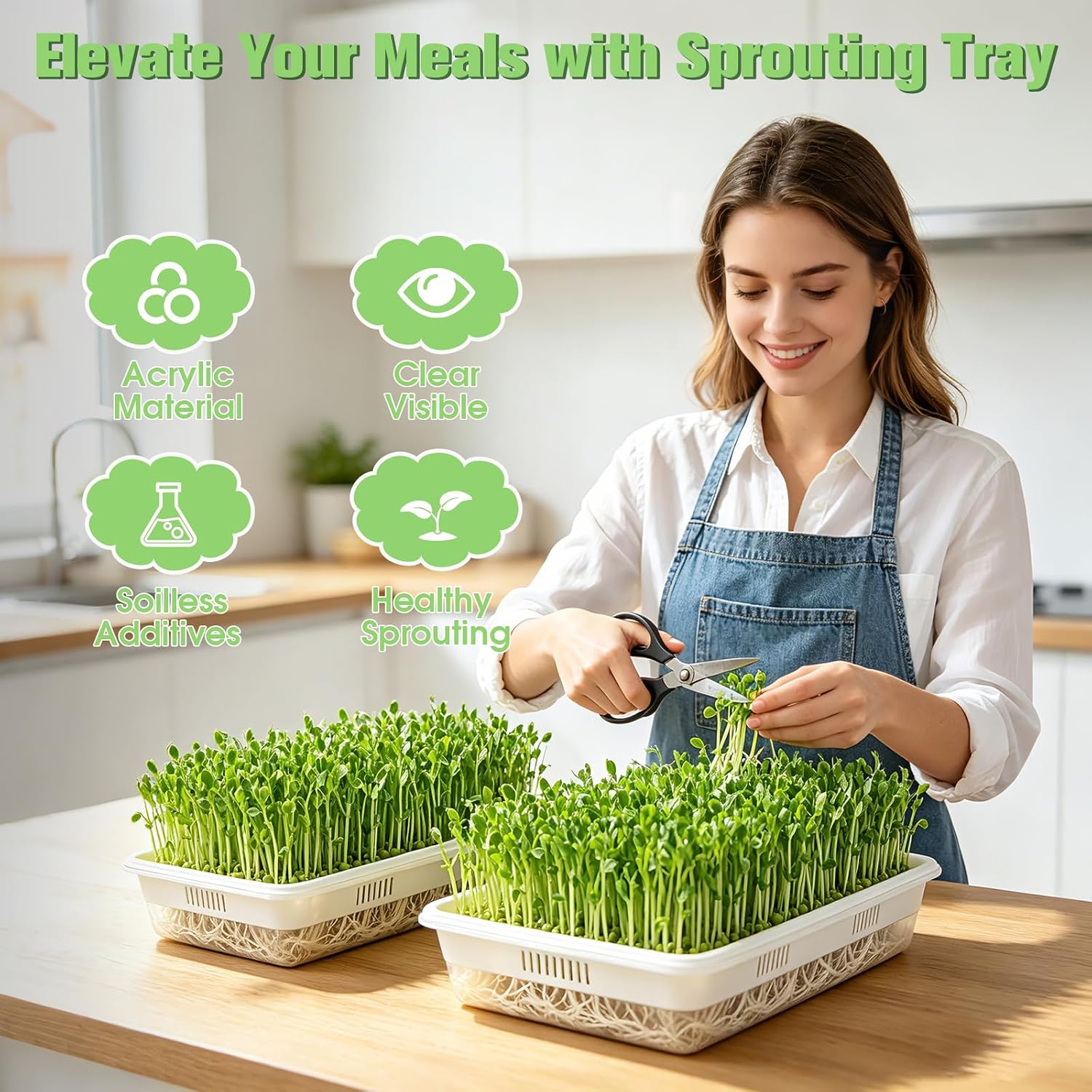 3 Pack Hard Acrylic Microgreens Growing Trays, Visual Soilless Sprouting Kit with Silicone Mats & Spray Bottle, Seed