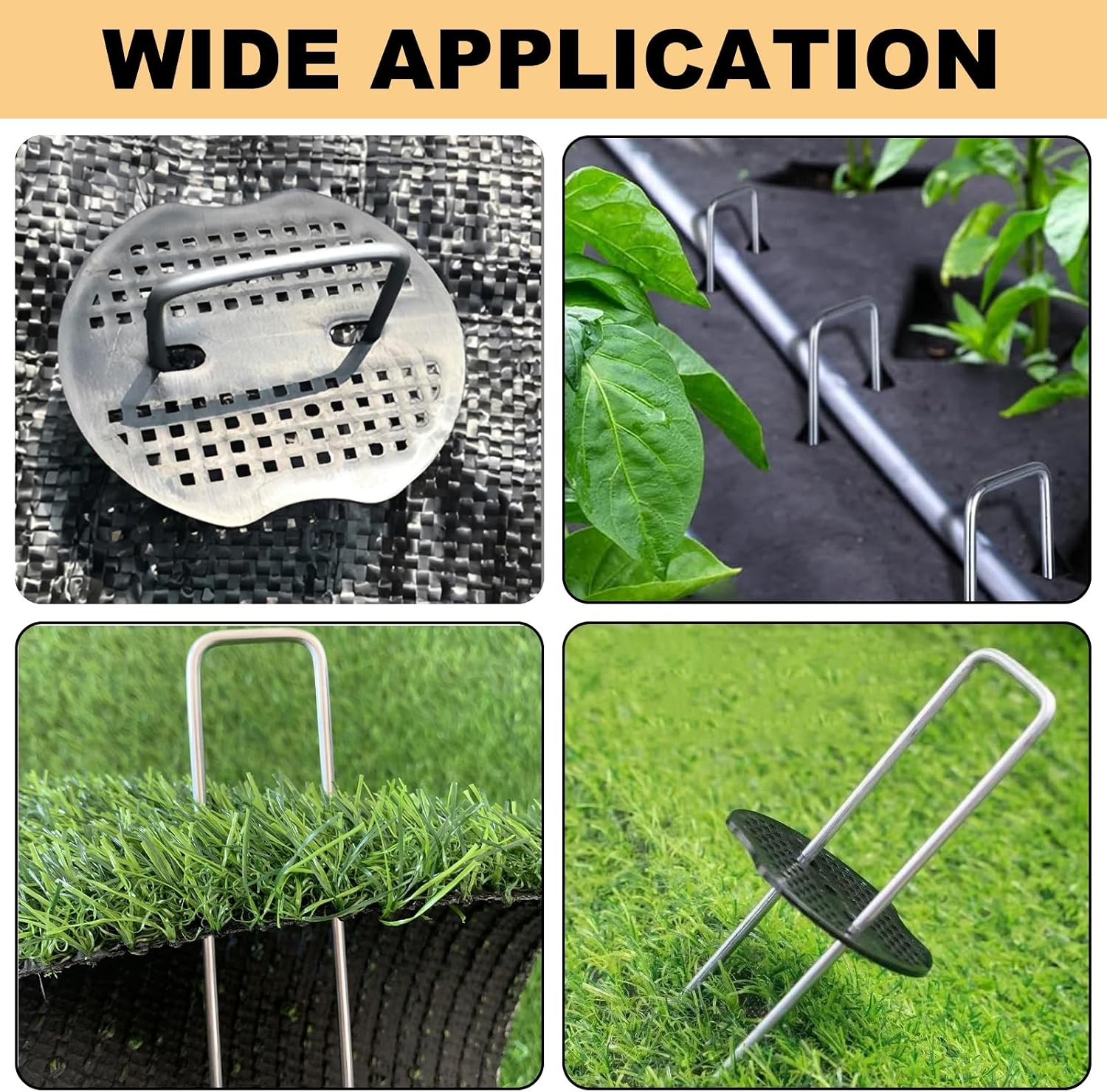 8 Inch Landscape Staples Set, 200Pcs U-Shaped Landscape Staples and 200Pcs Fixing Gasket with 1 Pcs Pick Hook for Weed