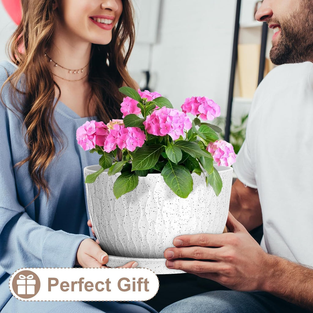 WSMKSZ 12 Inch Wide Water Ripples Flower Pots for Indoor or Outdoor Plants, Large Plant Pots with Drainage Holes &