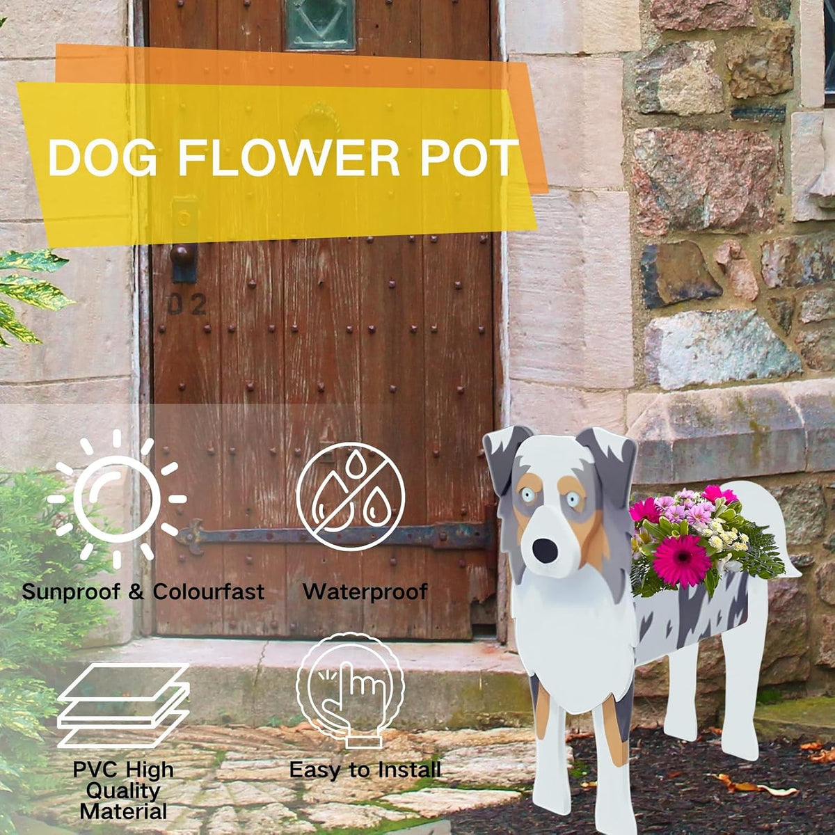 Australian Shepherd Dog Planter Pots, Animal Shaped Flower Pot | Cute Plant Gift for Women and Pet Lovers, Indoor