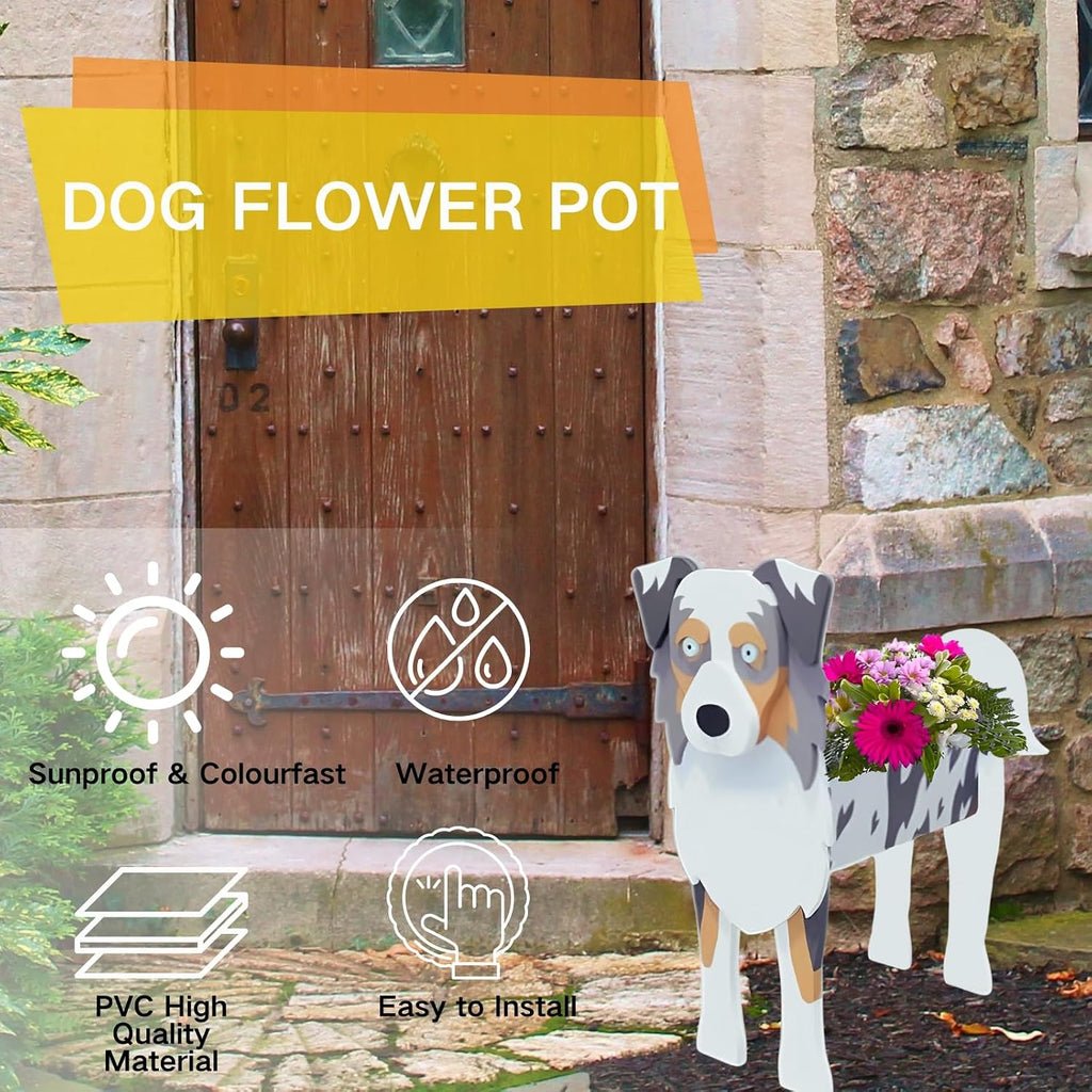 Australian Shepherd Dog Planter Pots, Animal Shaped Flower Pot | Large Cute Plant Gift for Women and Pet Lovers, Indoor