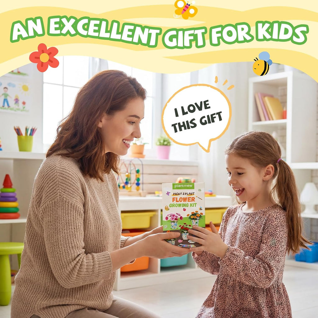 Paint & Plant Flower Growing Kit for Kids - Easter Gifts for Kids Gardening Set with 4 Pots - Unique Birthday, Crafts &