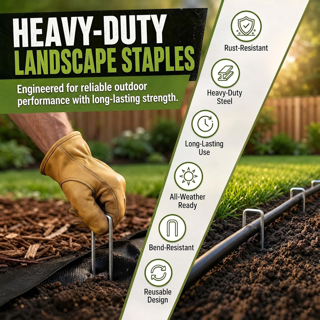 6 Inch 200 Pack Galvanized Landscape Staples, FUOAUYK Heavy Duty Garden Staples 11 Gauge for Weed Barrier and Landscape