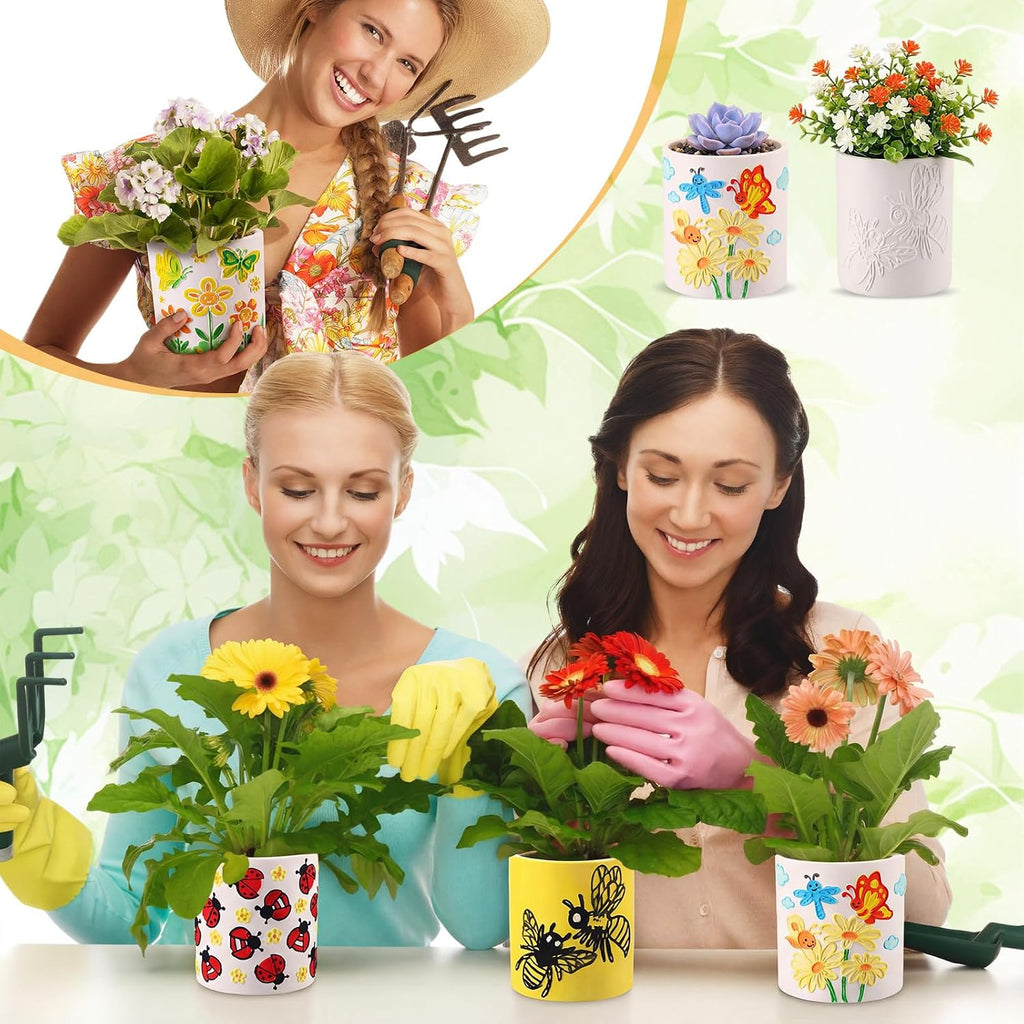 Zubebe 12 Pcs Paint Your Own Ceramic Pots Bulk Unfinished Succulent Pots Craft Kit with Drainage Hole Mini Paintable