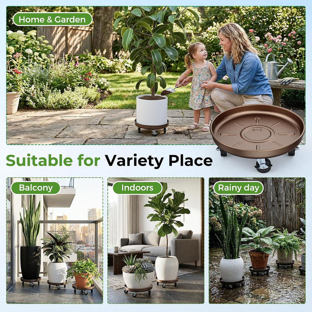 Plant Caddy With Wheels 13" Metal Plant Saucers for Indoors 350 Lb Capacity | Rolling Plant Stand, 360° Locking Casters