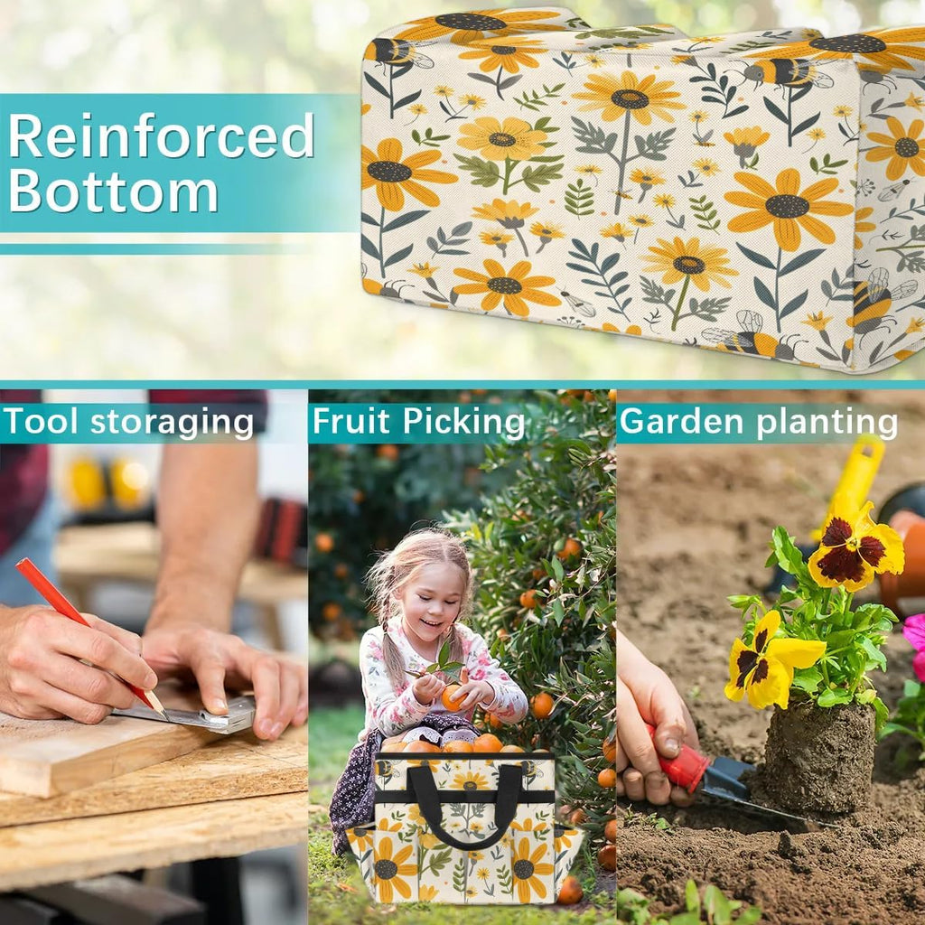Bee Flower Garden Tool Bag for Women Waterproof & Reusable Heavy Duty Gardening Tote Storage Organizer Toiletry Bag