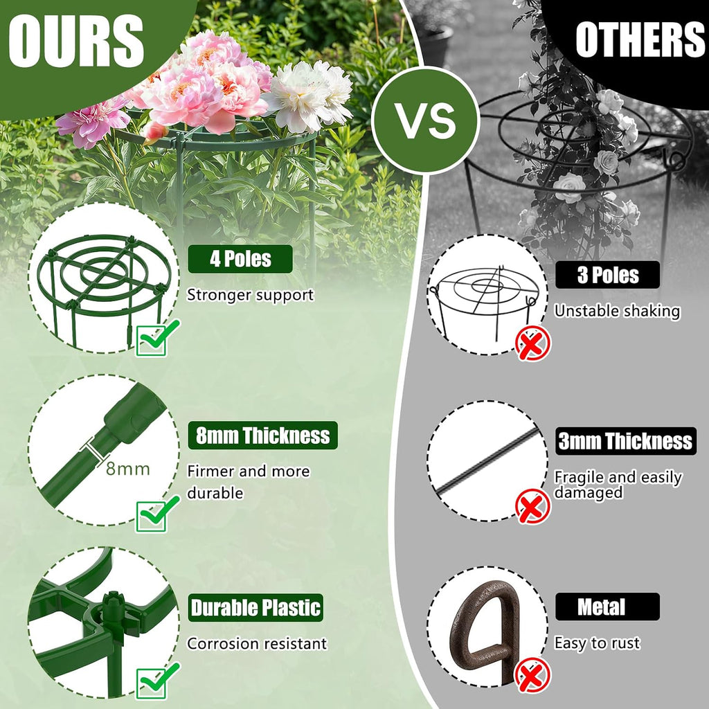 MJZ 4 Pack Peony Cages and Supports, 11.8" D x 25" H Plastic Plant Supports | Peony Support Cage Flower Support Rings