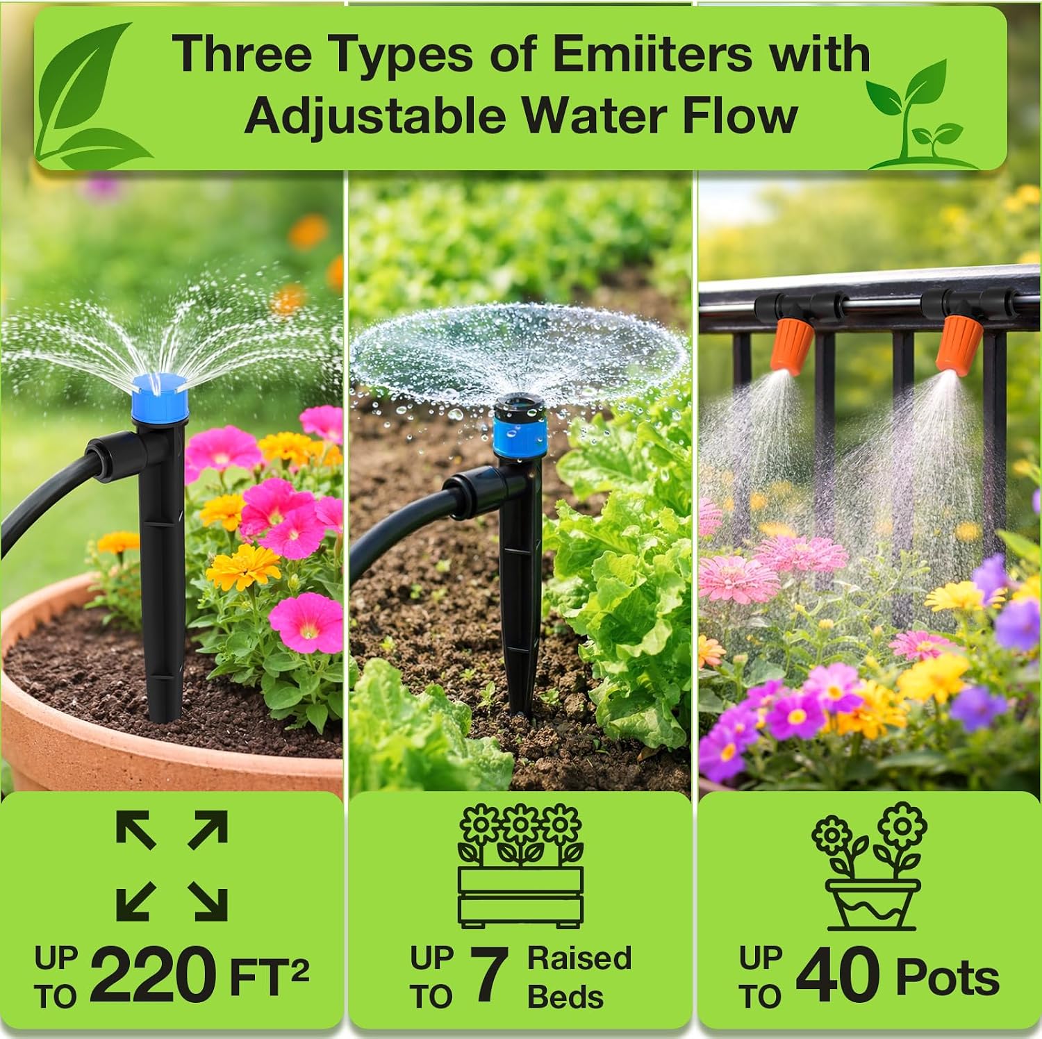 MIXC 250FT Drip Irrigation System Kit, Quick-Connect Garden Misting Watering System with 1/2” 1/4” Tubing Adjustable