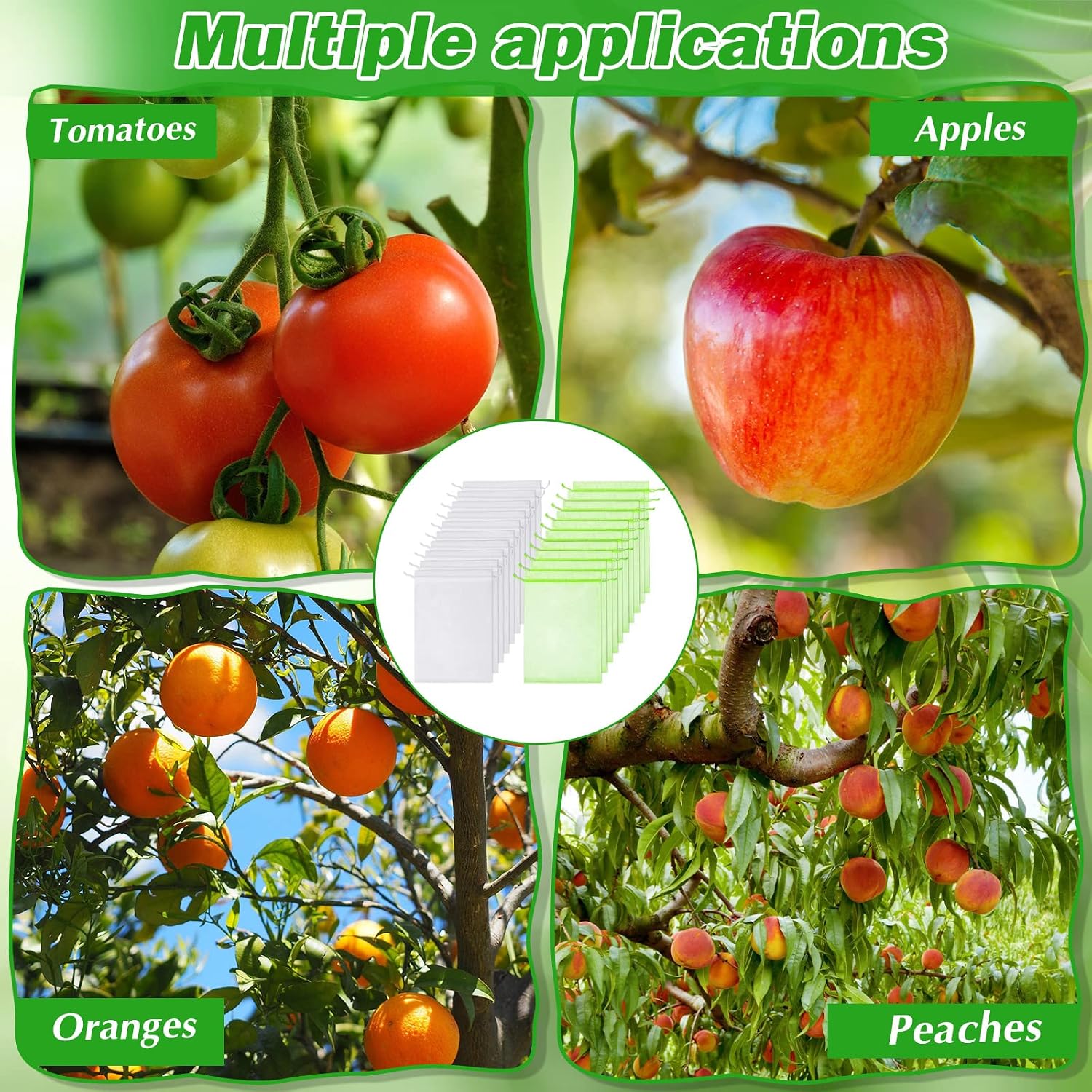 Woanger 300 Pcs Fruit Protection Bags 8 x 12'' Fruit Bags for Fruits Trees Green Netting Fruits Cover Bag with