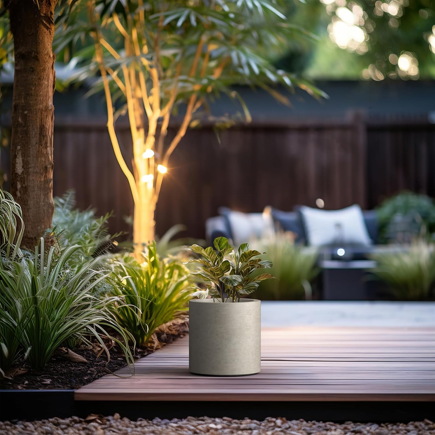 Kante Small Round Cylinder Weathered Concrete Planter 9.8" Tall, Outdoor | Rubber Plug for Indoor, Drainage for Garden