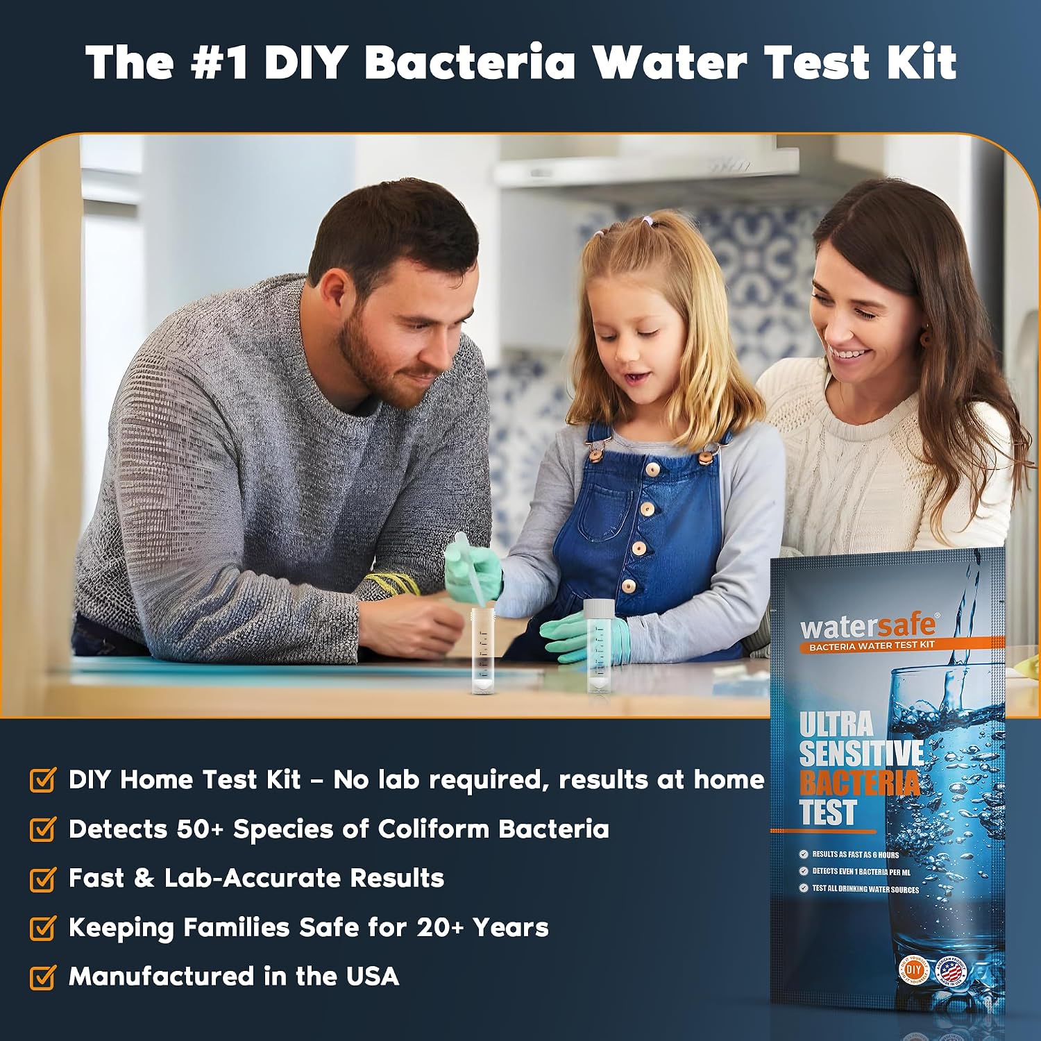 Watersafe® Bacteria Water Test Kit – USA-Made – Results as Fast as 6 Hours – Detects Coliform (Inc. E. coli) &