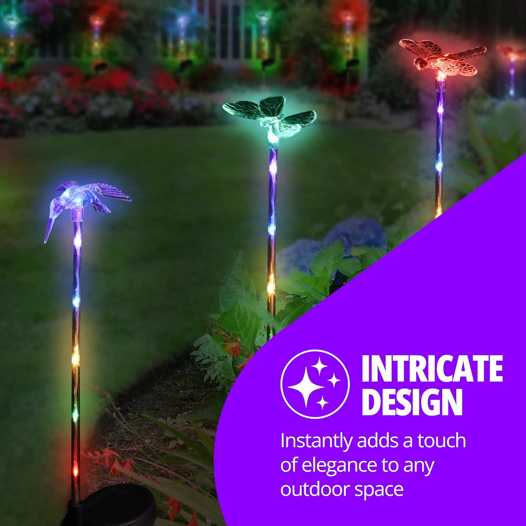 Exhart 3 Solar Acrylic Garden Stakes, Color-Changing Tops, LED Lined Stakes, 1/ea 3pc, 3.5"x 3"25.5"