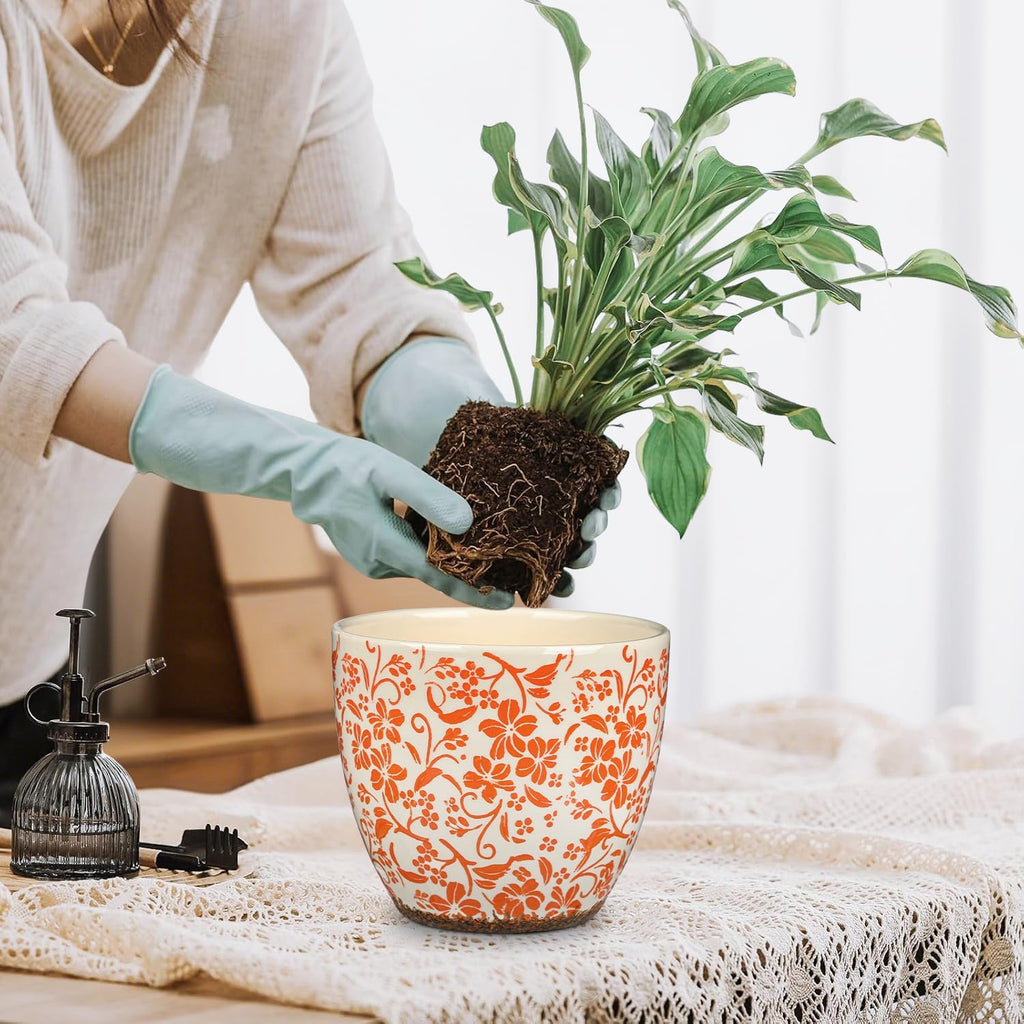 GnFlus Vintage Flower Pot Rustic Plant Pot Large Ceramic Planters for Indoor Plants Pots with Drainage Shabby Chic