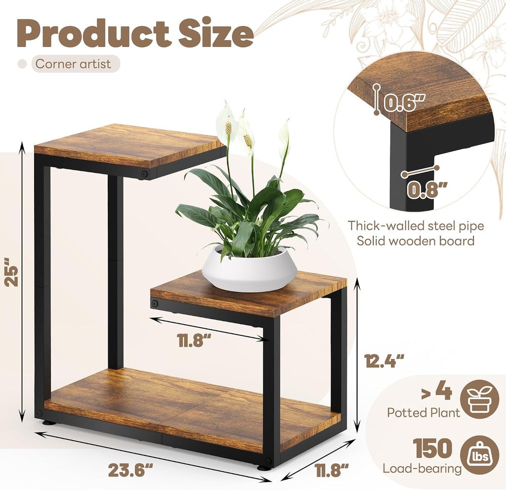 3 Tier Plant Stand Indoor, Thickened Metal Wood Corner Plant Shelf Stands for Multiple Plants, Indoor Tall Plants Stand