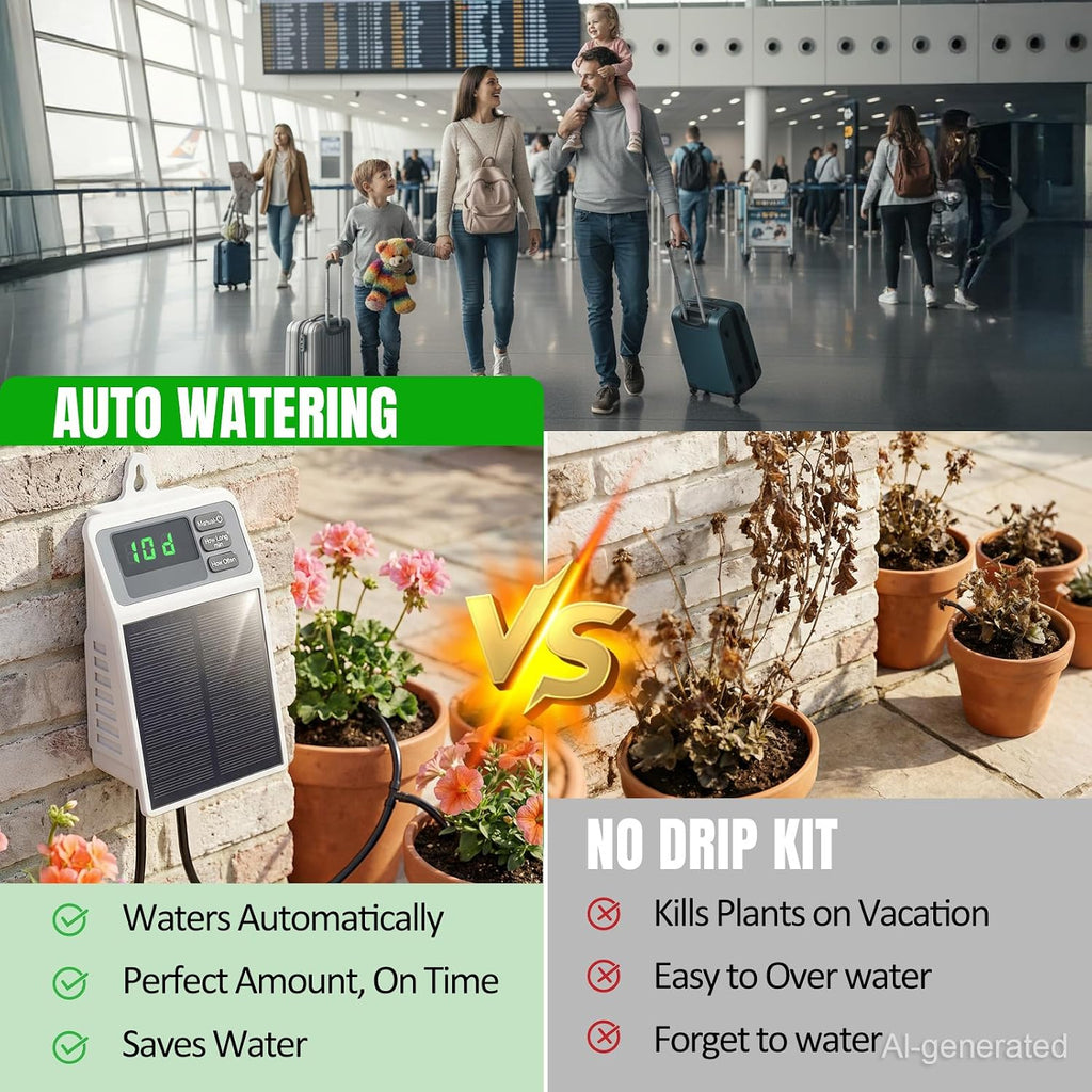 Solar Automatic Drip Irrigation System,Auto Self Watering Kit with Timer | Solar Powered Watering Device for Pots