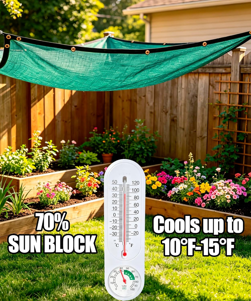 70% Green Shade Cloth 12ft x 10ft Sun Shade Netting with Grommets | Breathable UV Block Balanced Shade for Garden