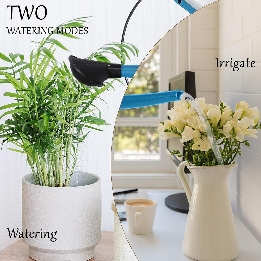 1.59 Gal Blue Clear Plastic Foldable Watering Can | Rotating nozzle, long spout, compact ergonomic design, dual