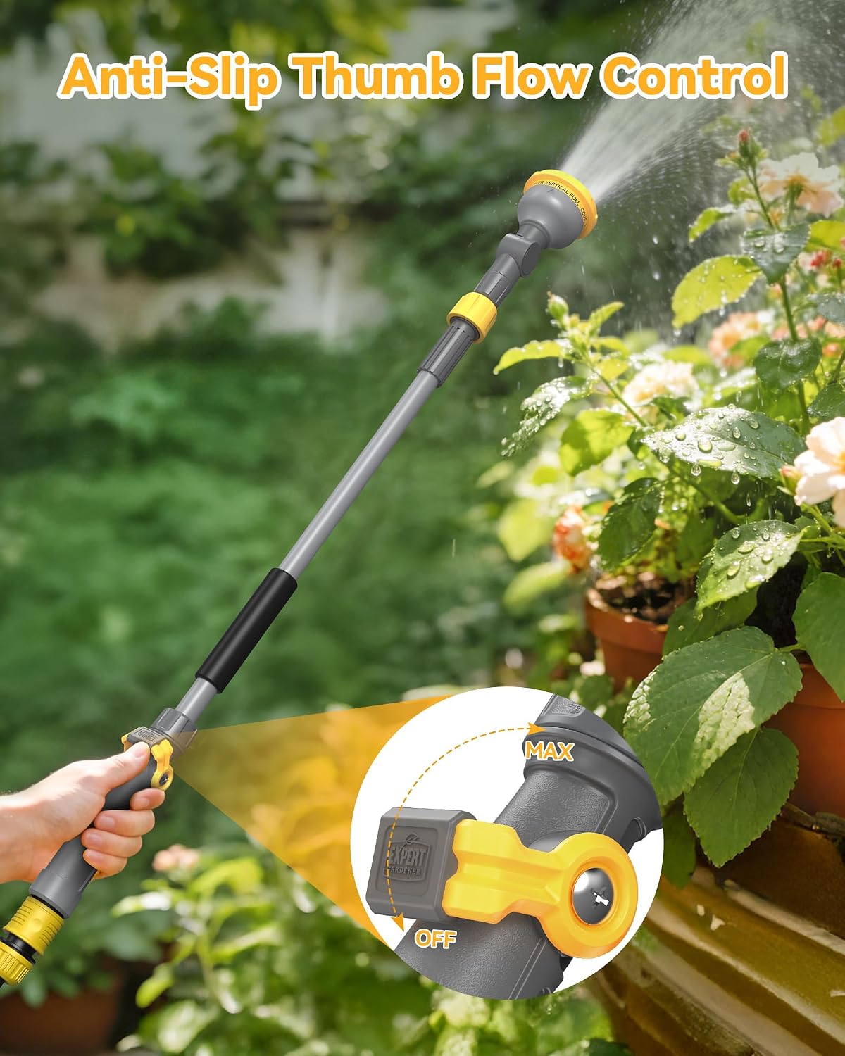 VOXON Garden Hose Watering Wand 29-43 Inch Adjustable Spray Wand | 10 Spray Patterns, 180° Swivel Head, Thumb Flow
