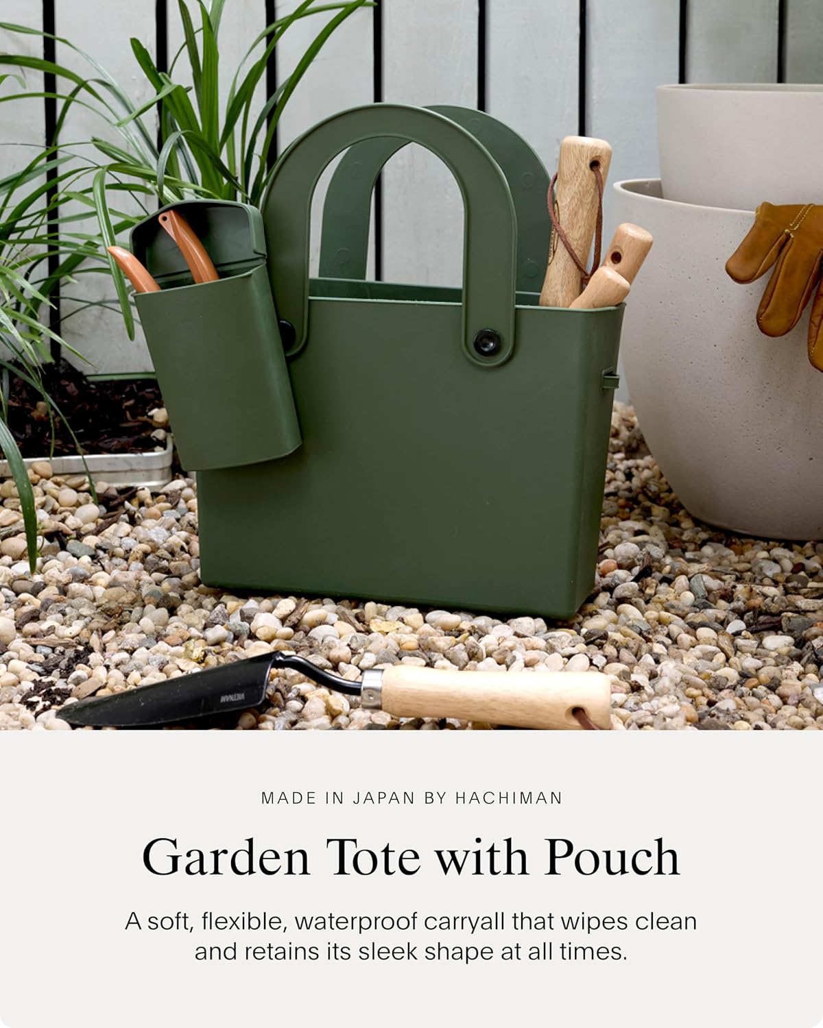 Hachiman Garden Tool Bag, Waterproof Gardening Tote | Interior Partition and Removable Pouch, Indoor Outdoor Use, Tools