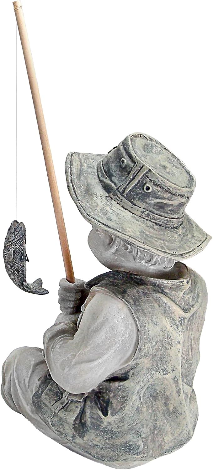 Design Toscano Frederic the Little Fisherman of Avignon Boy Fishing Garden Statue, 15 Inch Tall, Cast Stone Resin, Two
