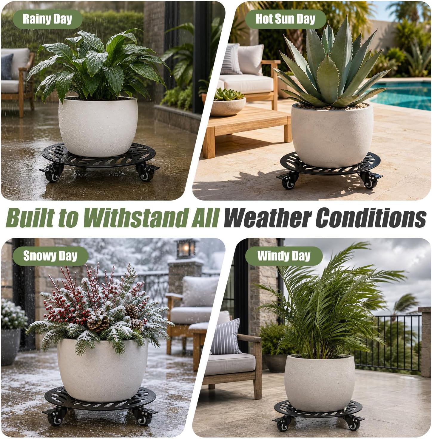 1-Pack Large Metal Plant Caddy with Wheels 13.6 Inches Heavy-duty Rolling Plant Stands with Casters Wheeled Flower Pot