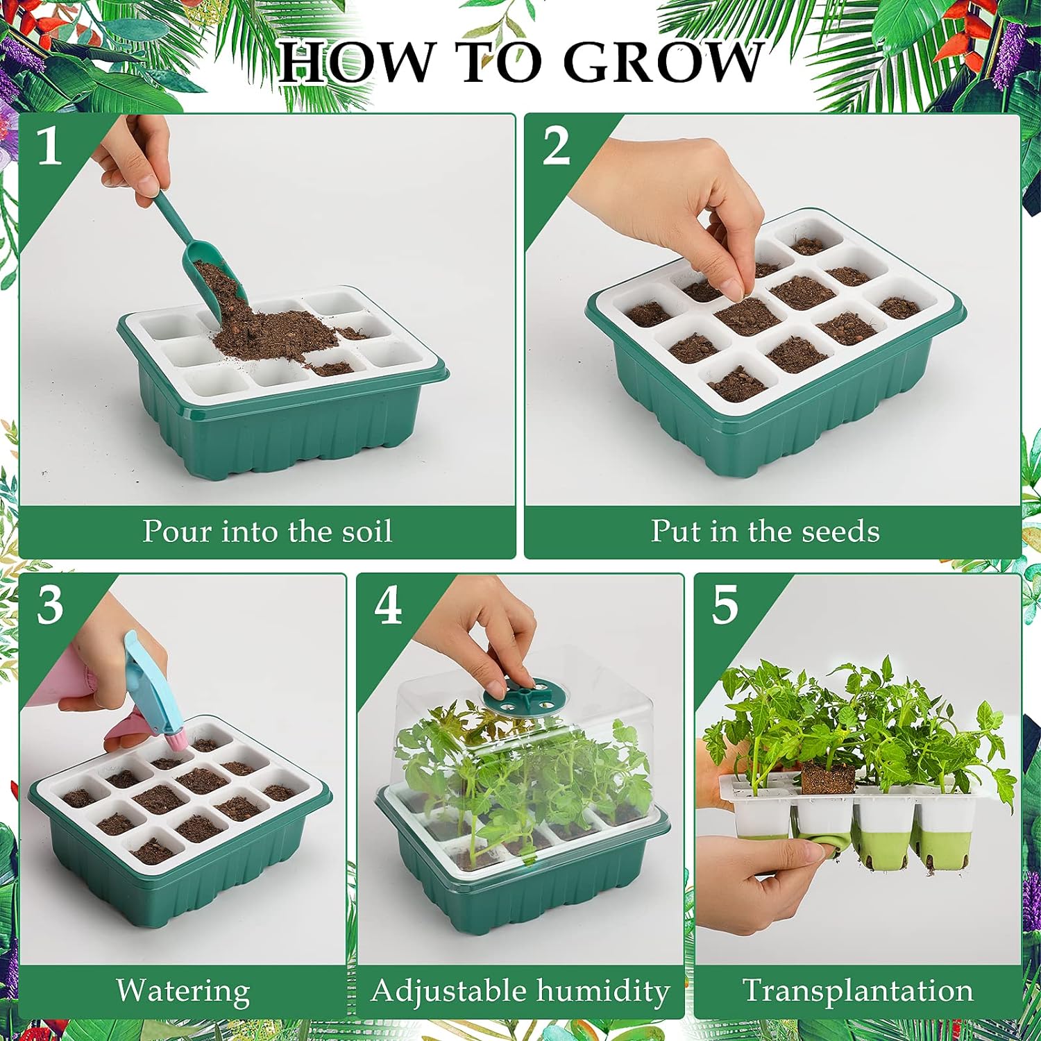 Seed Starter Tray, 72 Cells Indoor Seed Starter Kit, Flexible Silicone Designed Seedling Starter Trays, Germination