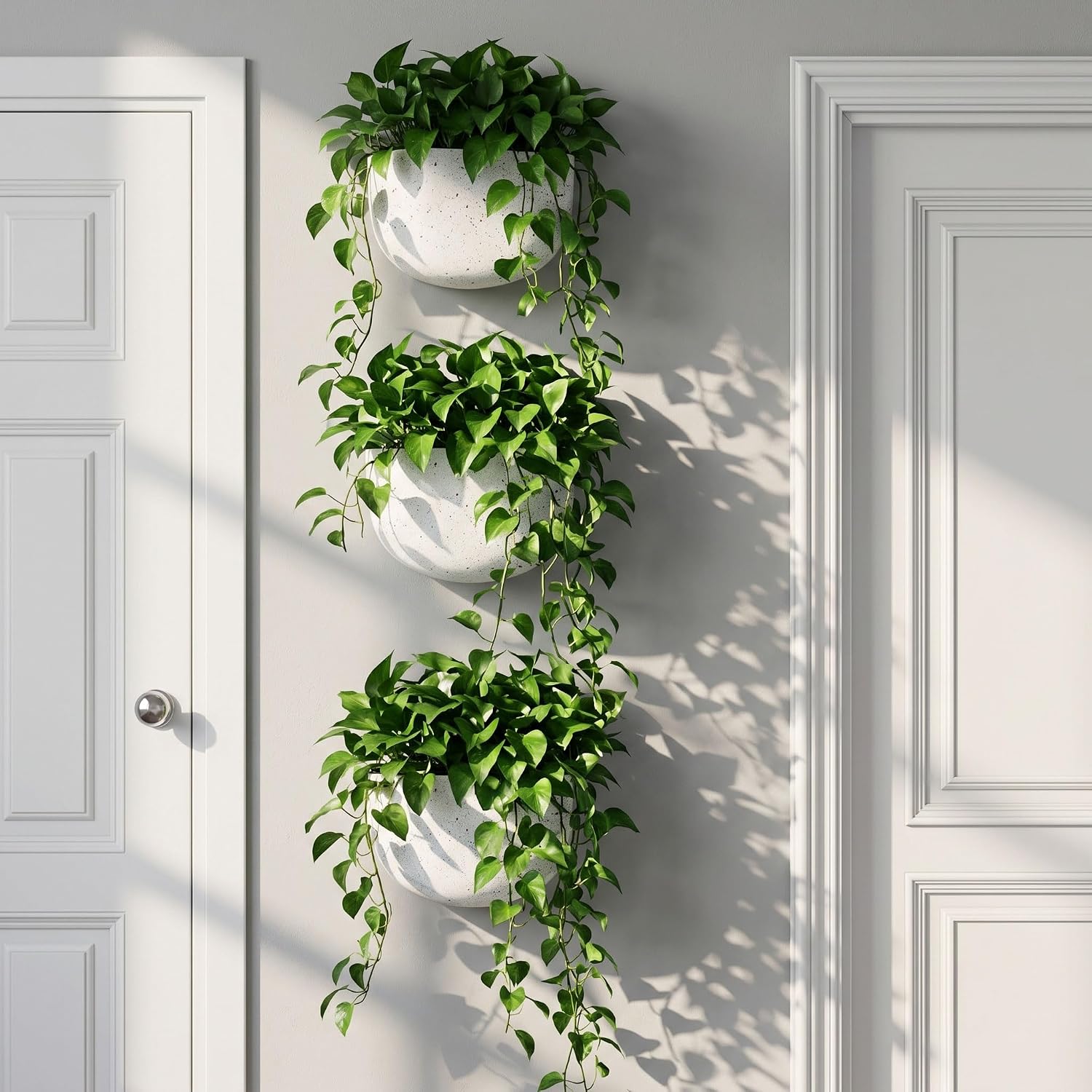 Asnext 2 Pack Indoor Wall Planter, 7 Inch Wall Planter Pot, Speckled White | Unique Half-moon Shaped Design Wall