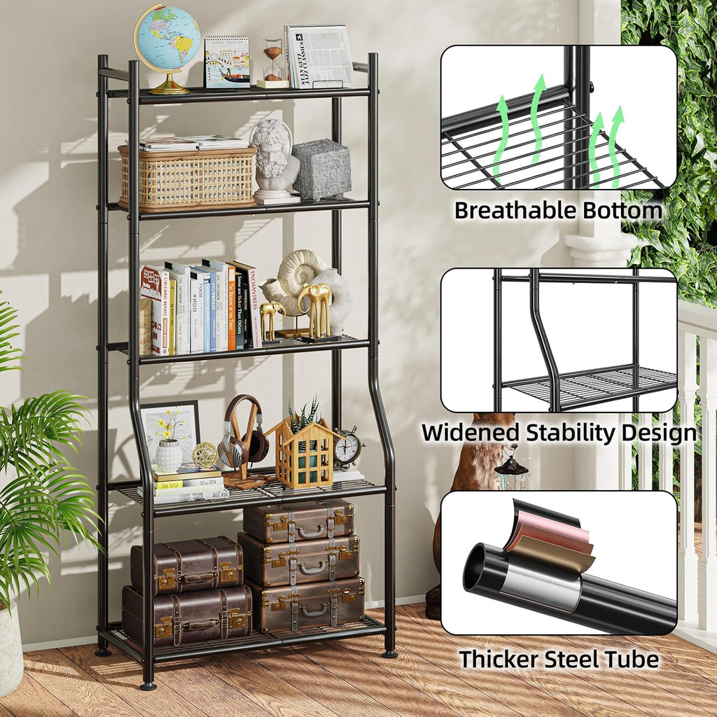 Ekisemio 5-Tier Metal Plant Stand, Heavy Duty Indoor Outdoor Flower Shelf for Multiple Pots, 63.5" Tall Vertical Plant