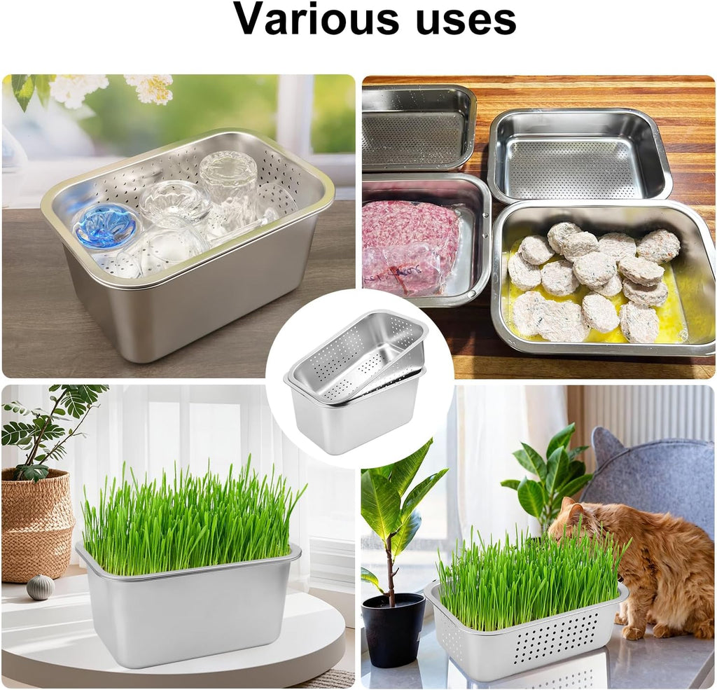 2 Set (4 Pack) Stainless Steel Sprouting Tray, 13 x 9 inches Stainless Steel Germination Trays for Indoor Microgreens