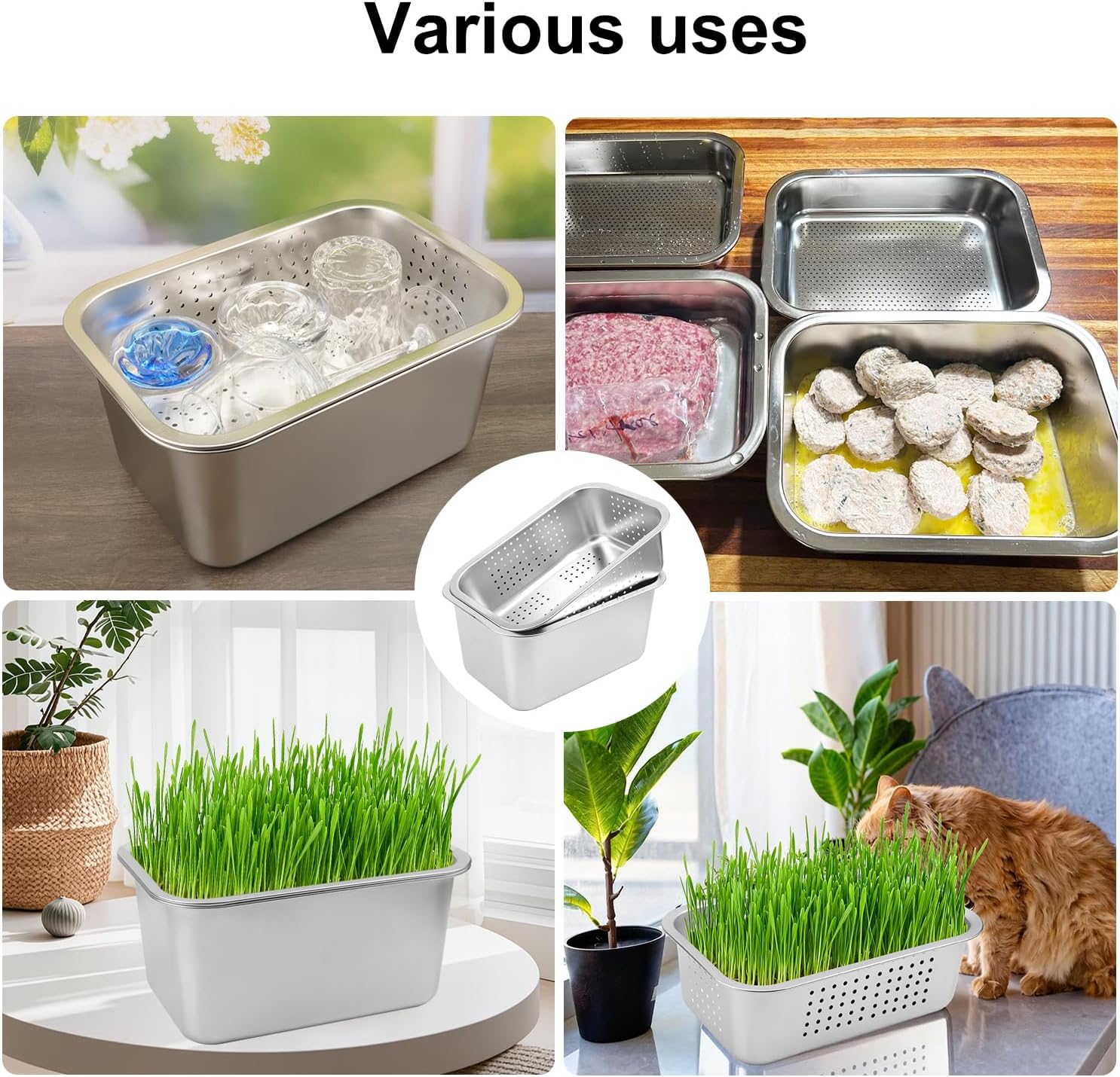 2 Set (4 Pack) Stainless Steel Sprouting Tray, 13 x 9 inches Stainless Steel Germination Trays for Indoor Microgreens