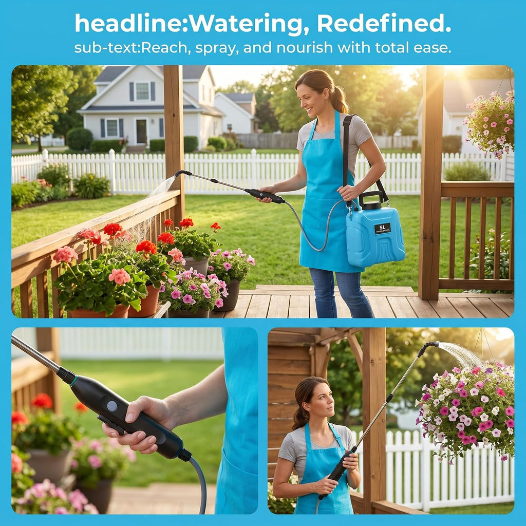 5L Plant Watering Can - Rechargeable Cordless Sprayer with Wand | Includes an Extendable 25.6–33.4 in Wand, 2 M Hose