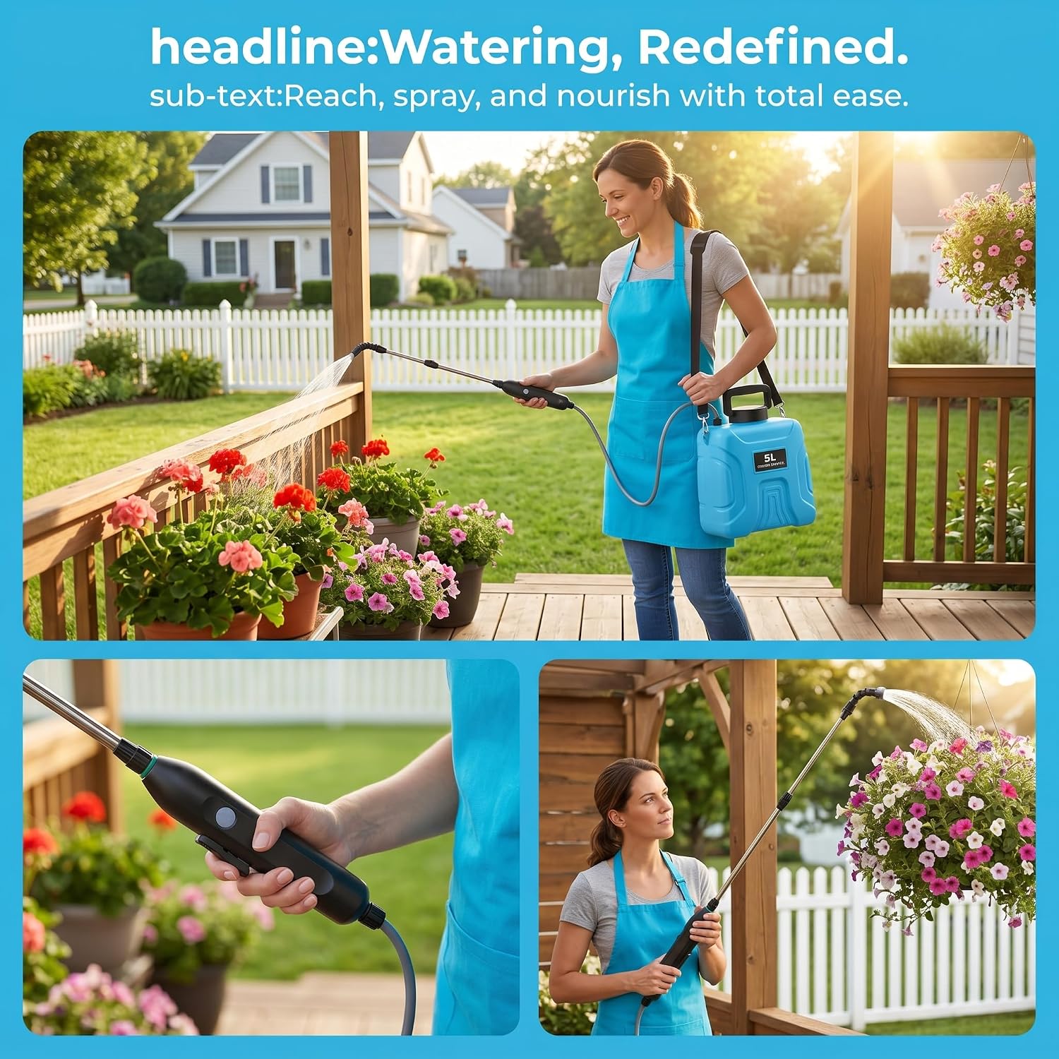 5L Plant Watering Can - Rechargeable Cordless Sprayer with Wand | Includes an Extendable 25.6–33.4 in Wand, 2 M Hose