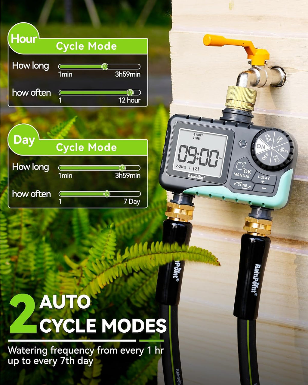 RAINPOINT Water Timer for Garden Hose - Sprinkler Timer with Brass Swivel - Rain Delay/Manual Watering/Automatic