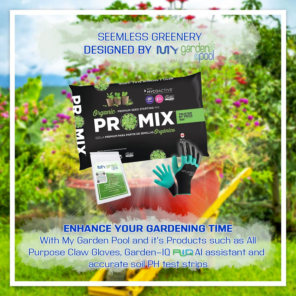 Promix Premier Horticulture Organic Pro Seed Starting Mix; 16 qt with My Garden Pool PH Soil Test Strips 20 ct, and