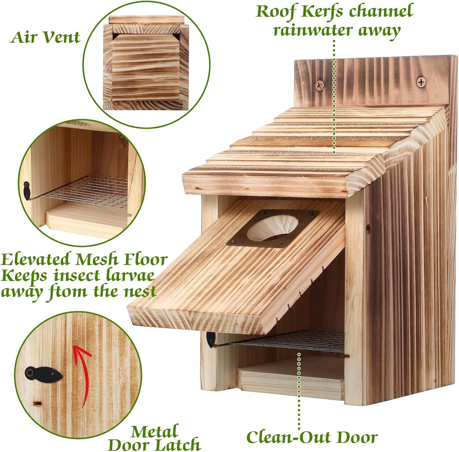Dreyoo Bluebird Houses for Outside, 1-1/2” Entrance Hole Wooden Bird Houses for Outdoor with Metal Predator Guard