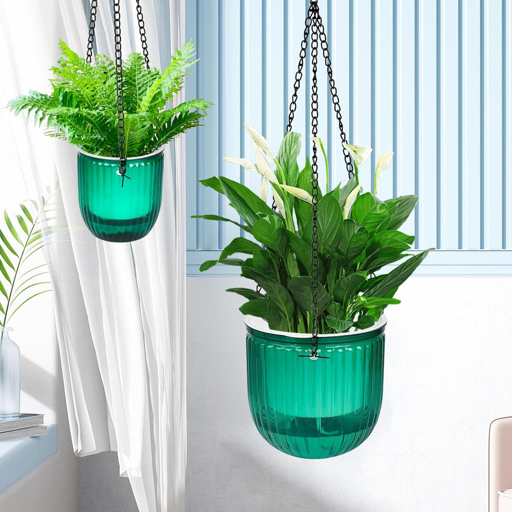 4Pcs Self Watering Hanging Planter, 6.5'' 4.5'' Hanging Plant Pots with Drainage Holes,Plastic Hanging Plant Flower