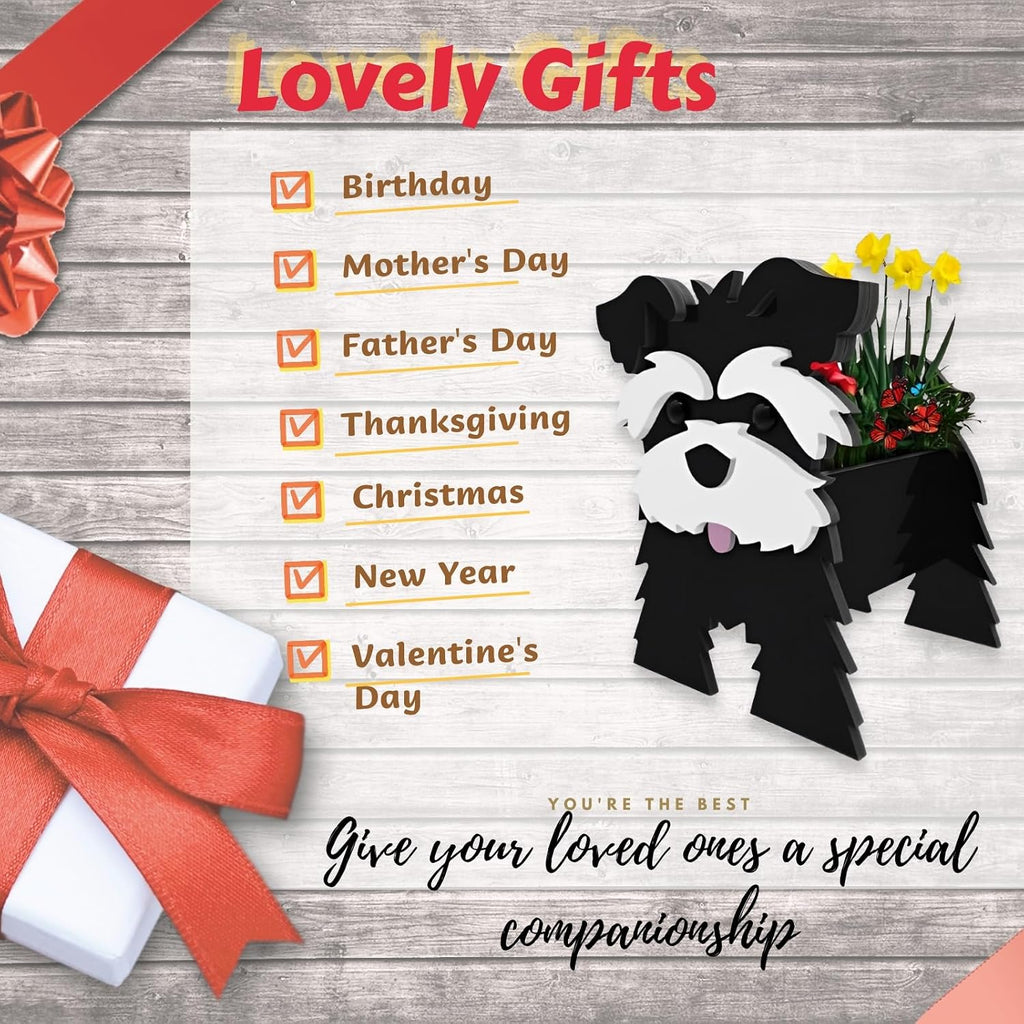 Black Schnauzers Dog Planter Pots, Animal Shaped Flower Pot | Cute Plant Gift for Women and Pet Lovers, Indoor Outdoor