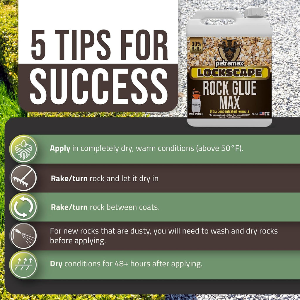 Lockscape Sticky Rock Glue for Landscaping with Sprayer 1 Gallon, USA-Made | Max Rock Glue & PetraTools HD101 Bundle