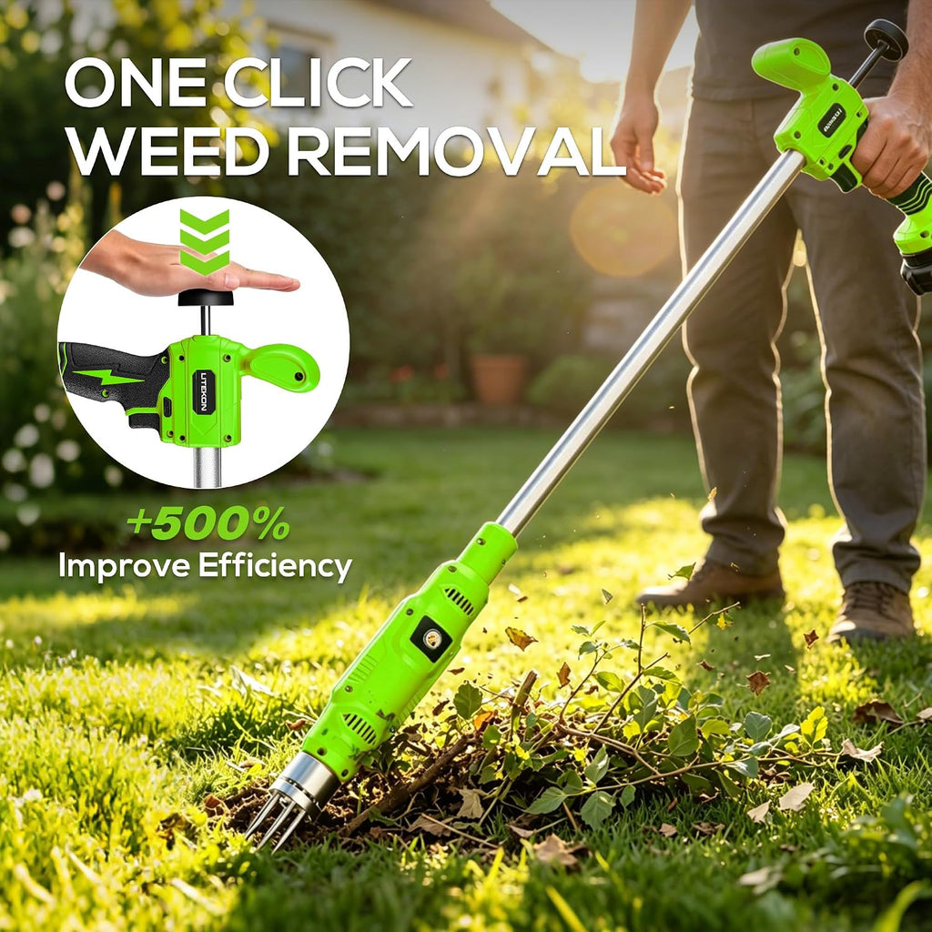 LITEKON Electric Cordless Weed Puller Tool, 20V Battery Powered Stand Up Weeder with 2.0Ah Battery & Fast Charger